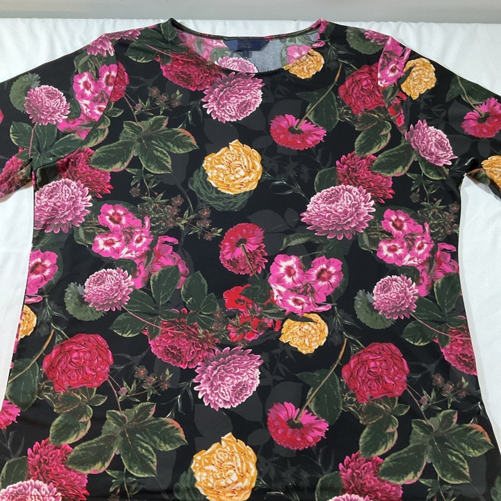 Rachel Roy Black Floral 3/4 Sleeve Split Hem 100% Polyester Blouse‎ Sz 3X J53